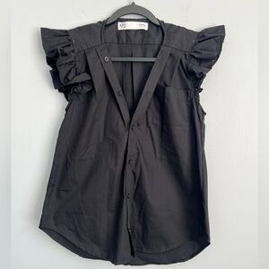 KJY Black Ruffle Sleeve Blouse